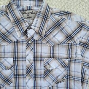 Wrangler Wrancher Plaid Shirt Men's Size XLT Pearl Snap Western Short Sleeve